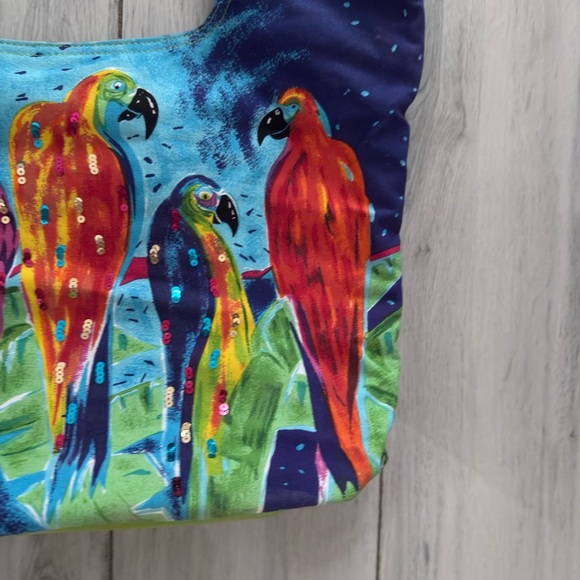 Tropical Parrot Beach Bag Purse Tote Sun N Sand Anne Ormsby Parade Paradise Palm - Picture 3 of 11
